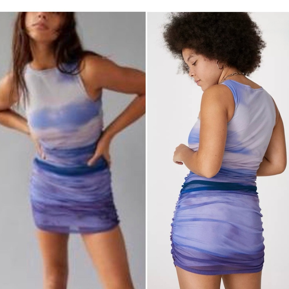 Urban Outfitters Purple Bodycon Dress Mesh Ruching Short Mini Austin Ombre UO